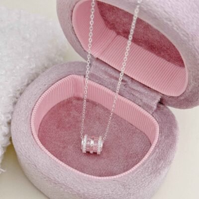 Pink Fortune Bead" 999 Pure Silver Necklace with Zircon - Elegant and Charming