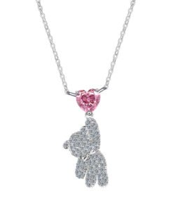 “Pink Guardian” 925 Sterling Silver Pink Heart Bear Necklace